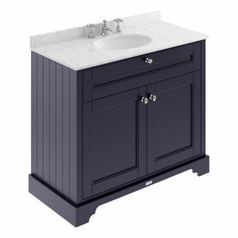 Hudson Reed Old London Floor Standing Vanity Unit with 3TH Grey Marble Top Basin 1000mm Wide - Twilight Blue