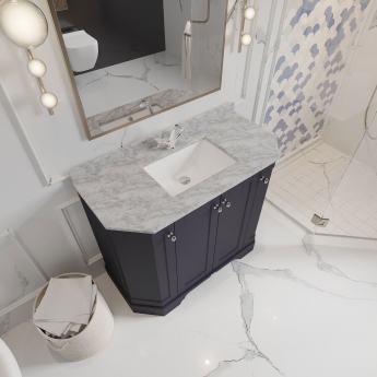 Hudson Reed Old London Angled Floor Standing Vanity Unit with 1TH White Marble Top Basin 1000mm Wide - Storm Grey