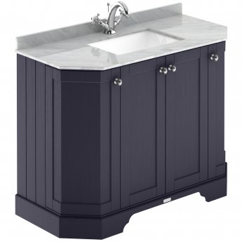 Hudson Reed Old London Angled Floor Standing Vanity Unit with 1TH Grey Marble Top Basin 1000mm Wide - Twilight Blue