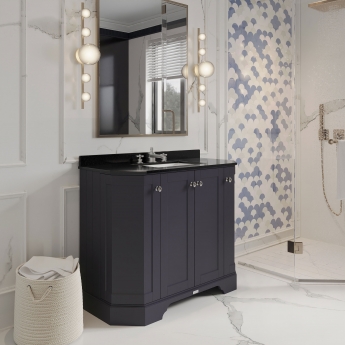Hudson Reed Old London Angled Floor Standing Vanity Unit with 3TH Black Marble Top Basin 1000mm Wide - Twilight Blue