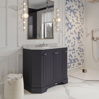 Hudson Reed Old London Angled Floor Standing Vanity Unit with 3TH White Marble Top Basin 1000mm Wide - Twilight Blue