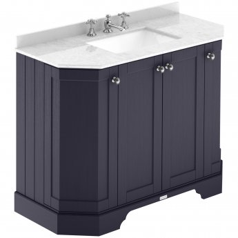 Hudson Reed Old London Angled Floor Standing Vanity Unit with 3TH White Marble Top Basin 1000mm Wide - Twilight Blue