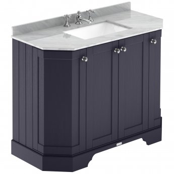 Hudson Reed Old London Angled Floor Standing Vanity Unit with 3TH Grey Marble Top Basin 1000mm Wide - Twilight Blue