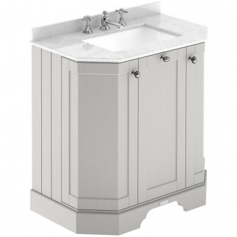 Hudson Reed Old London Angled Floor Standing Vanity Unit with 3TH White Marble Top Basin 750mm Wide - Timeless Sand