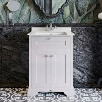 Hudson Reed Old London Floor Standing Vanity Unit with 1TH White Marble Top Rectangular Basin 600mm Wide - Timeless Sand