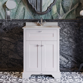 Hudson Reed Old London Floor Standing Vanity Unit with 1TH Grey Marble Top Basin 600mm Wide - Timeless Sand
