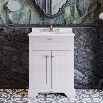 Hudson Reed Old London Floor Standing Vanity Unit with 3TH White Marble Top Basin 600mm Wide - Timeless Sand