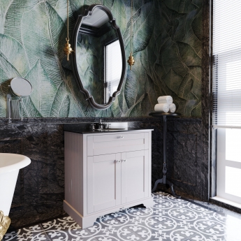 Hudson Reed Old London Floor Standing Vanity Unit with 3TH Black Marble Top Basin 800mm Wide - Timeless Sand