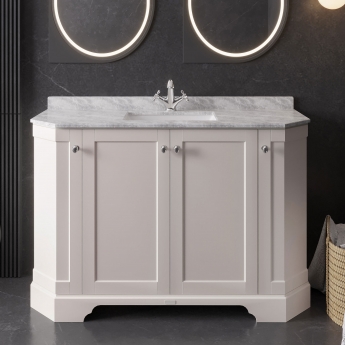 Hudson Reed Old London Angled Floor Standing Vanity Unit with 1TH White Marble Top Basin 1200mm Wide - Timeless Sand