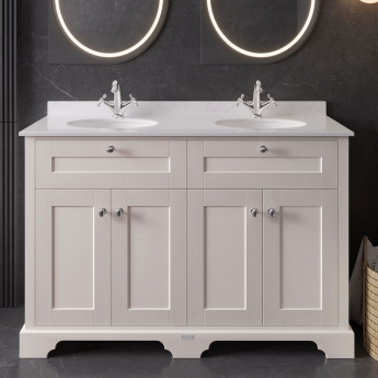 Hudson Reed Old London Floor Standing Vanity Unit with 1TH White Marble Top Basin 1200mm Wide - Timeless Sand