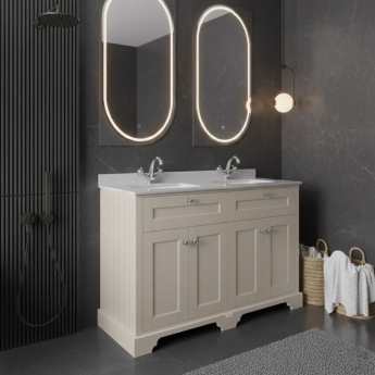 Hudson Reed Old London Floor Standing Vanity Unit with 1TH White Double Marble Top Rectangular Basin 1220mm Wide - Timeless Sand