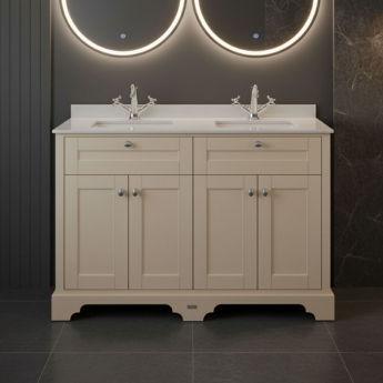 Hudson Reed Old London Floor Standing Vanity Unit with 1TH White Double Marble Top Rectangular Basin 1220mm Wide - Timeless Sand