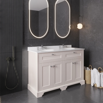 Hudson Reed Old London Floor Standing Vanity Unit with 3TH White Marble Top Basin 1200mm Wide - Timeless Sand | Product Image