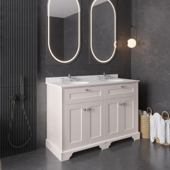 Hudson Reed Old London Floor Standing Vanity Unit with 3TH Grey Marble Top Basin 1200mm Wide - Timeless Sand | Product Image