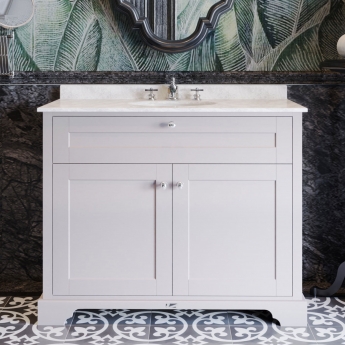 Hudson Reed Old London Floor Standing Vanity Unit with 3TH White Marble Top Basin 1000mm Wide - Timeless Sand