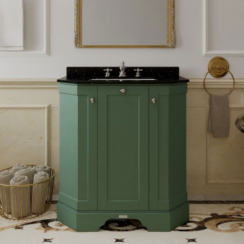 Hudson Reed Old London Angled Floor Standing Vanity Unit with 3TH Black Marble Top Basin 750mm Wide - Hunter Green