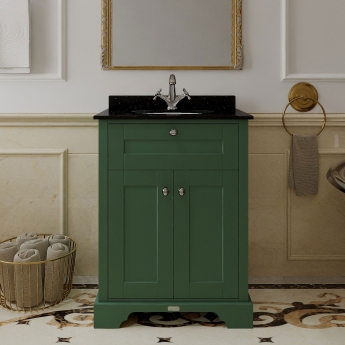 Hudson Reed Old London Floor Standing Vanity Unit with 1TH Black Marble Top Basin 600mm Wide - Hunter Green