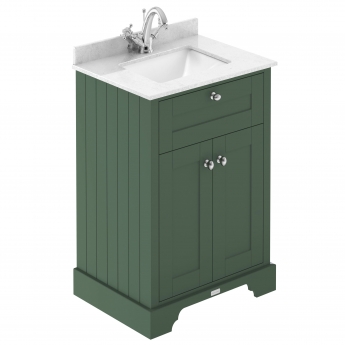 Hudson Reed Old London Floor Standing Vanity Unit with 1TH White Marble Top Rectangular Basin 600mm Wide - Hunter Green