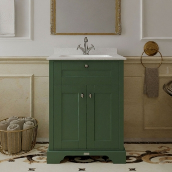 Hudson Reed Old London Floor Standing Vanity Unit with 1TH White Marble Top Rectangular Basin 600mm Wide - Hunter Green