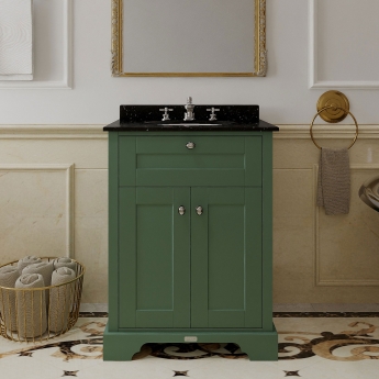 Hudson Reed Old London Floor Standing Vanity Unit with 3TH Black Marble Top Basin 600mm Wide - Hunter Green