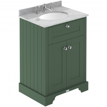 Hudson Reed Old London Floor Standing Vanity Unit with 3TH Grey Marble Top Basin 600mm Wide - Hunter Green