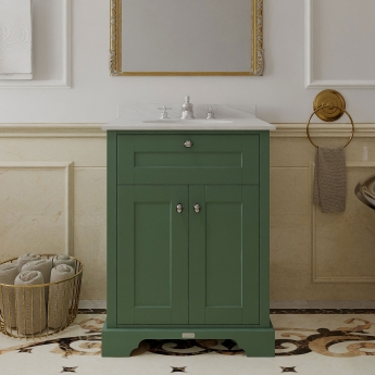 Hudson Reed Old London Floor Standing Vanity Unit with 3TH Grey Marble Top Basin 600mm Wide - Hunter Green