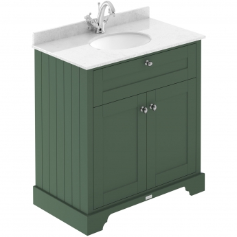 Hudson Reed Old London Floor Standing Vanity Unit with 1TH White Marble Top Basin 800mm Wide - Hunter Green