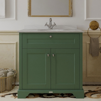 Hudson Reed Old London Floor Standing Vanity Unit with 1TH Grey Marble Top Basin 800mm Wide - Hunter Green