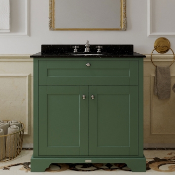 Hudson Reed Old London Floor Standing Vanity Unit with 3TH Black Marble Top Basin 800mm Wide - Hunter Green