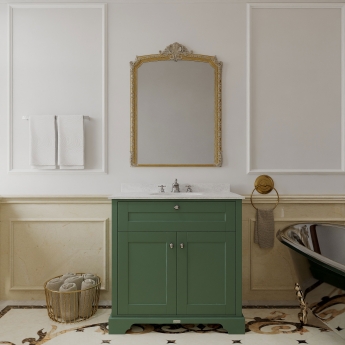 Hudson Reed Old London Floor Standing Vanity Unit with 3TH Grey Marble Top Basin 800mm Wide - Hunter Green