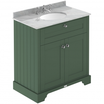 Hudson Reed Old London Floor Standing Vanity Unit with 3TH Grey Marble Top Basin 800mm Wide - Hunter Green