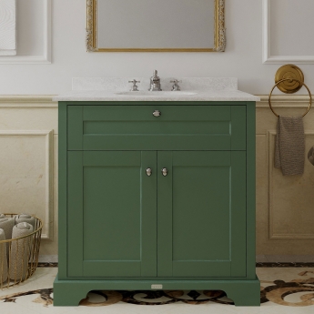 Hudson Reed Old London Floor Standing Vanity Unit with 3TH Grey Marble Top Basin 800mm Wide - Hunter Green