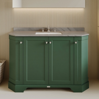 Hudson Reed Old London Angled Floor Standing Vanity Unit with 3TH Grey Marble Top Basin 1200mm Wide - Hunter Green