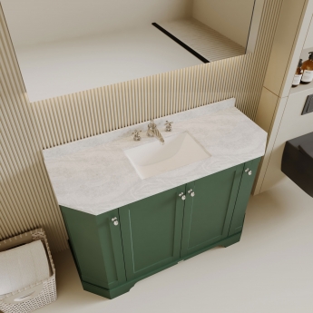 Hudson Reed Old London Angled Floor Standing Vanity Unit with 3TH White Marble Top Basin 1200mm Wide - Hunter Green