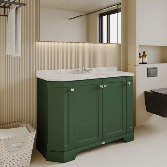 Hudson Reed Old London Angled Floor Standing Vanity Unit with 3TH White Marble Top Basin 1200mm Wide - Hunter Green