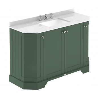 Hudson Reed Old London Angled Floor Standing Vanity Unit with 3TH White Marble Top Basin 1200mm Wide - Hunter Green