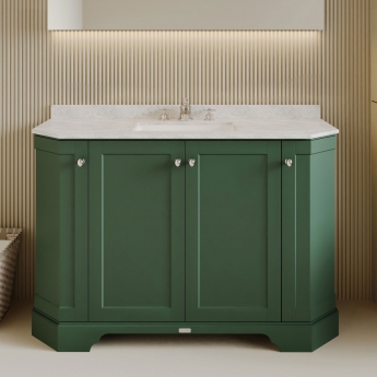 Hudson Reed Old London Angled Floor Standing Vanity Unit with 3TH White Marble Top Basin 1200mm Wide - Hunter Green
