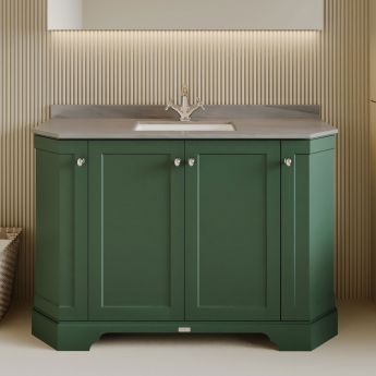 Hudson Reed Old London Angled Floor Standing Vanity Unit with 1TH Grey Marble Top Basin 1200mm Wide - Hunter Green