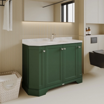 Hudson Reed Old London Floor Standing Angled Vanity Unit with 1TH White Marble Top Basin 1200mm Wide - Hunter Green
