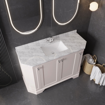 Hudson Reed Old London Angled Floor Standing Vanity Unit with 1TH White Marble Top Basin 1200mm Wide - Timeless Sand