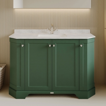 Hudson Reed Old London Floor Standing Angled Vanity Unit with 1TH White Marble Top Basin 1200mm Wide - Hunter Green