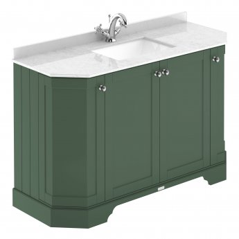 Hudson Reed Old London Floor Standing Angled Vanity Unit with 1TH White Marble Top Basin 1200mm Wide - Hunter Green