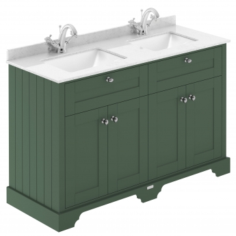 Hudson Reed Old London Floor Standing Vanity Unit with 1TH White Double Marble Top Rectangular Basin 1200mm Wide - Hunter Green | Product Image