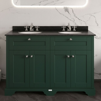 Hudson Reed Old London Floor Standing Vanity Unit with 3TH Black Marble Top Basin 1200mm Wide - Hunter Green
