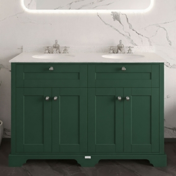 Hudson Reed Old London Floor Standing Vanity Unit with 3TH White Marble Top Basin 1200mm Wide - Hunter Green