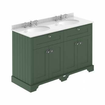 Hudson Reed Old London Floor Standing Vanity Unit with 3TH White Marble Top Basin 1200mm Wide - Hunter Green | Product Image