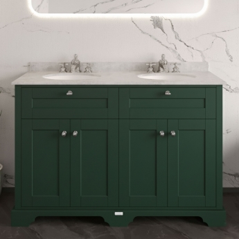 Hudson Reed Old London Floor Standing Vanity Unit with 3TH Grey Marble Top Basin 1200mm Wide - Hunter Green