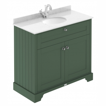 Hudson Reed Old London Floor Standing Vanity Unit with 1TH White Marble Top Basin 1000mm Wide - Hunter Green