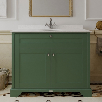 Hudson Reed Old London Floor Standing Vanity Unit with 1TH White Marble Top Basin 1000mm Wide - Hunter Green