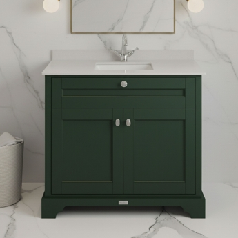 Hudson Reed Old London Floor Standing Vanity Unit with 1TH White Marble Top Rectangular Basin 1000mm Wide - Hunter Green
